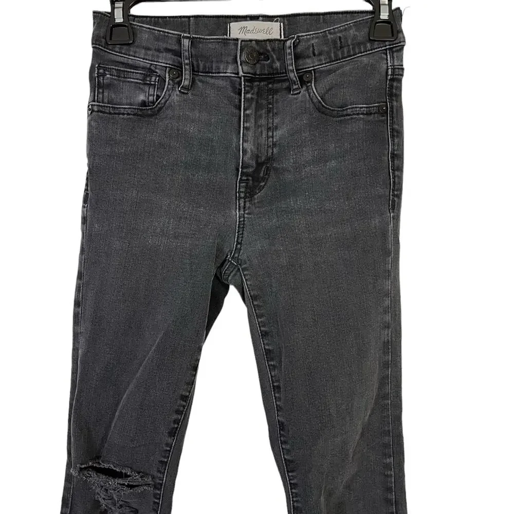 MADEWELL HIGH RISER Black Gray Wash SKINNY SKINNY Zip Fly Raw Hem Jeans sz 25